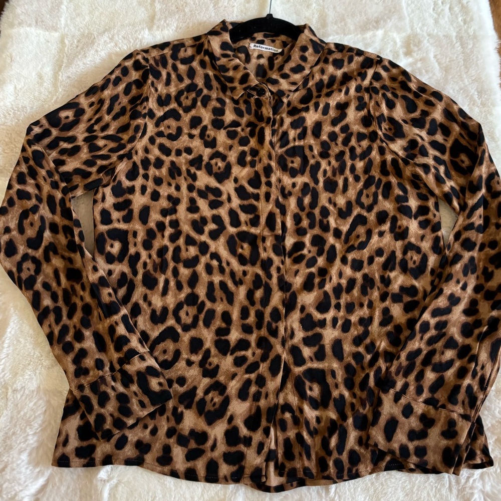 Reformation Violet Leopard Buttondown  Blouse